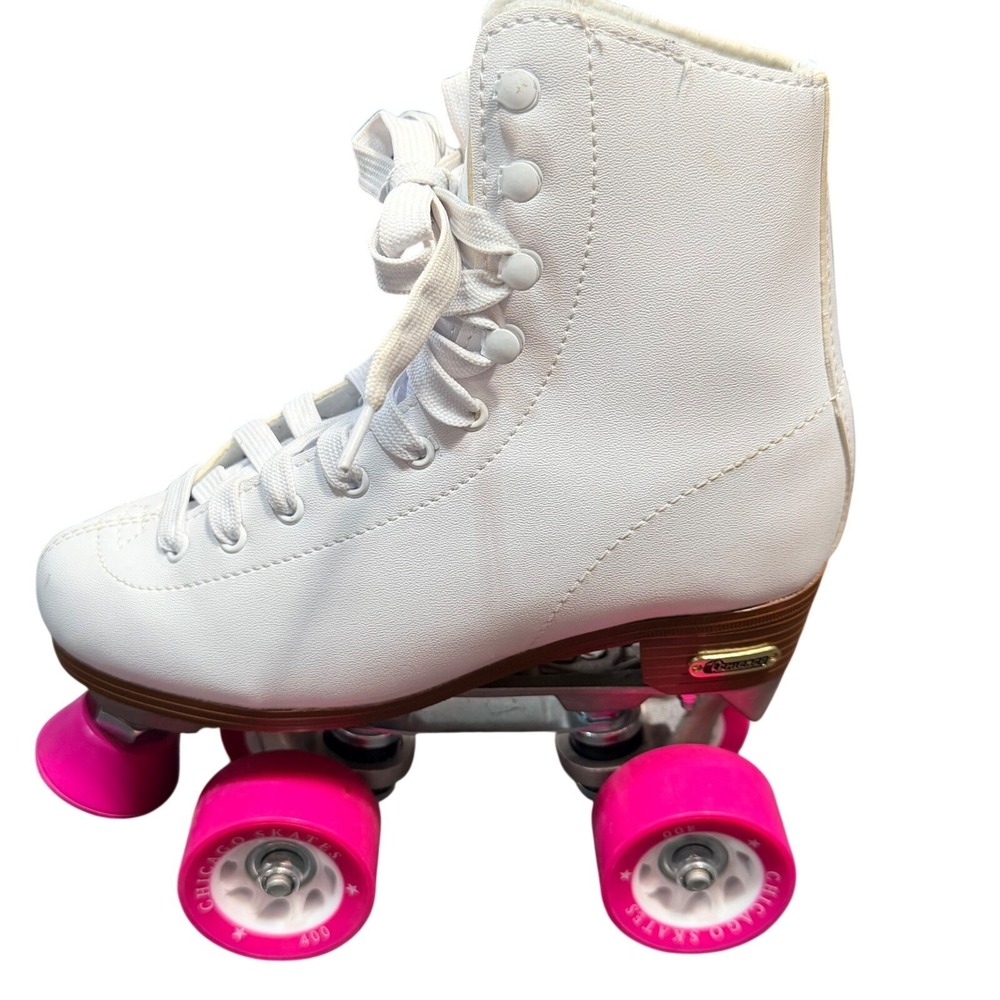 Chicago Skates Womens 5‎ White Quad Roller Skates Pink Wheels Retro Rink Skates